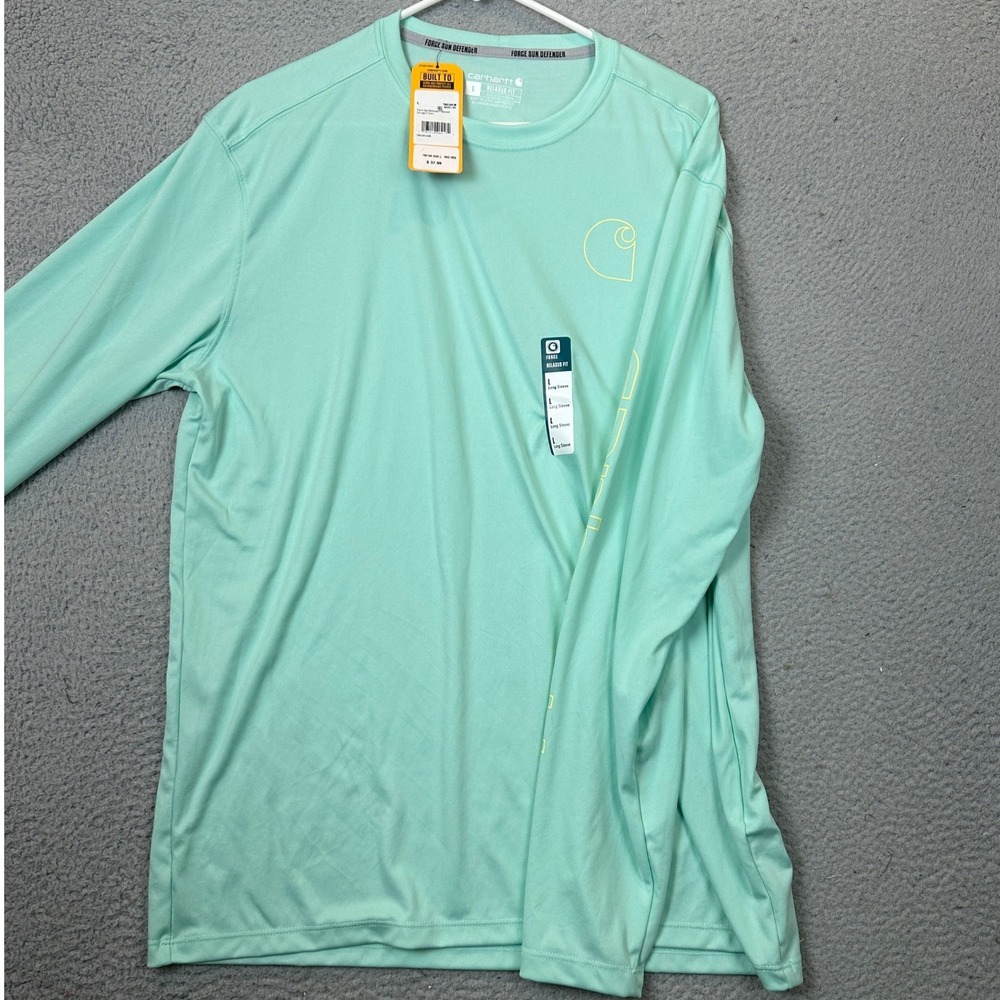 NEW Carhartt T-Shirt Mens Large Force Sun Defender Green Relaxed Long Sleeve Tee